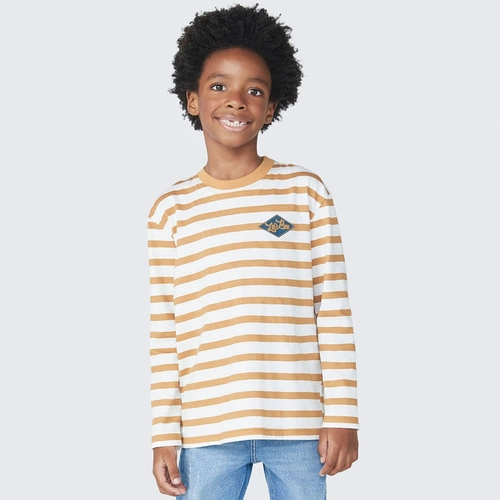 Camiseta Manga Longa Listrada Caramelo Hering - Masculina