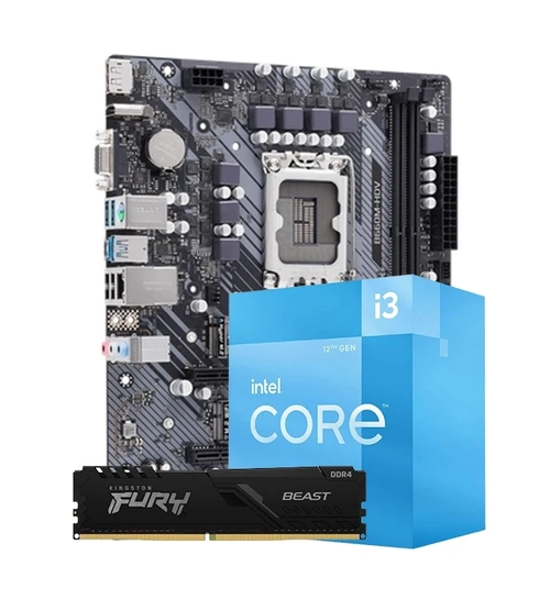 Kit Upgrade Intel Core i3-12100 + Placa Mãe  H610M DDR4 + Memória DDR4 8GB 3200Mhz