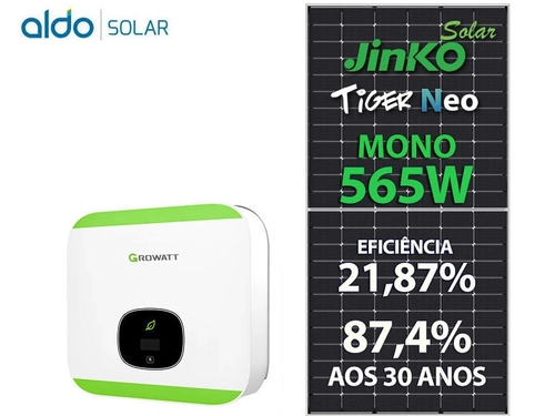 Gerador De Energia Solar Growatt Sem Estrutura Growatt Gf 3,96kwp Jinko Tiger Neo Mono 565w Min 5kw 2mppt Mono 220v