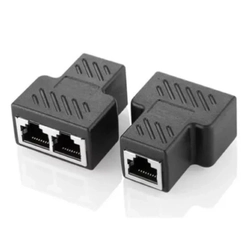 Conector Extensor Duplicador Divisor Y RJ45 Splitter Plug T Preto
