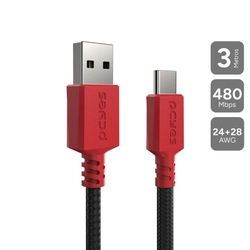 Cabo Usb a 2.0  Macho P/ Usb Tipo-c - Conec. Vermelho - P/ Switch - 3 Metros - Nylon - Cbpy03v