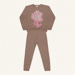 Conjunto Moletom Blusão e Calça Florescer Marrom Fakini - Feminino