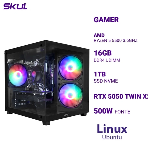 Computador 5000 Ryzen 5 5500 3.6ghz  Mem 16gb (2x8gb) Ddr4 Ssd 1tb Nvme Rtx 5050 Twin X2 8gb Fonte 500w 80 Plus Linux