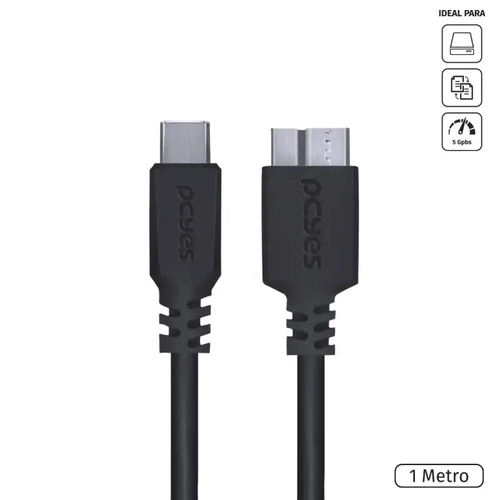 Cabo para Hd Externo Usb Tipo c para Micro Usb b 3.0 1 Metro Preto - P3ucmbp-1