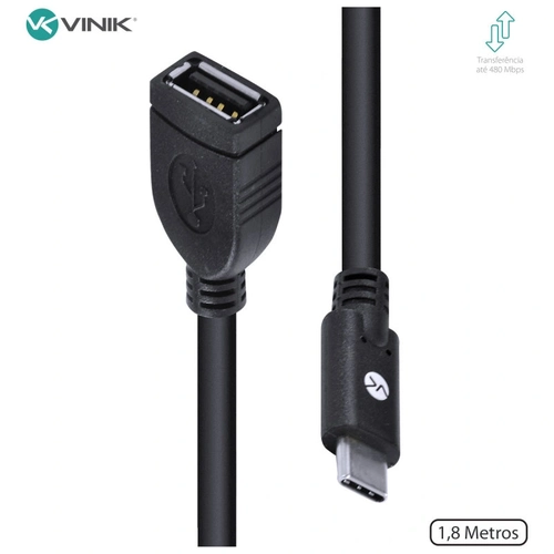 Cabo Usb-C Tipo-C Macho x USB-A Fêmea Vinik 1.8Metros - C20UAF2