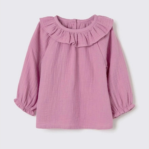 Blusa Bata Manga Longa com Babado Rosa Hering - Feminina