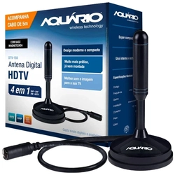 Antena Digital Hdtv 5 Em 1 Vhf/uhf/fm/hdtv/4k Aquario Uso Interno Ou Externo Com Cabo 5 Metros Dtv-150