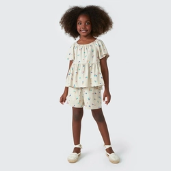 Blusa Bata Hering Floral Com Linho Feminina - Bege