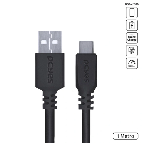 Cabo Usb 2.0 Para Usb-C Tipo-C Pcyes 1 Metro Preto - PUACP-01