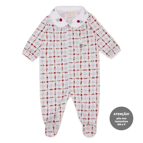 Macacão Manga Longa Estampado com Gola Suedine Feminino – Rose Garden