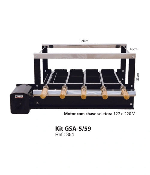 Kit Giratorio Aço Carbono Lobo 5 Espetos Gsa 5/69 Linha P 40 Regulável