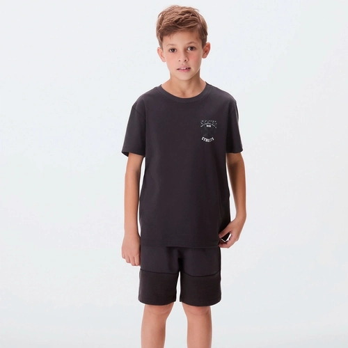 Conjunto de Bermuda e Camiseta Hering Estampado Masculino - Preto