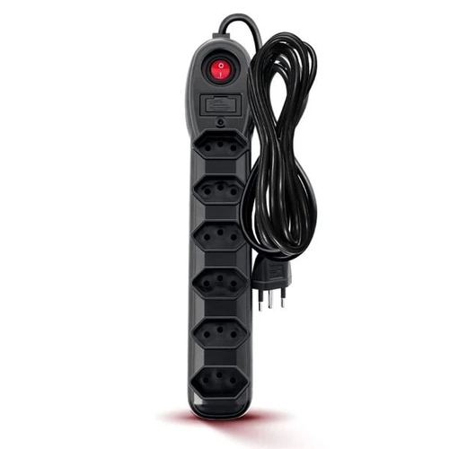 FILTRO DE LINHA 6 TOMADAS PP 3X0,75 3M 255 PRETO