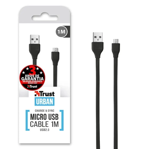 Cabo Micro-USB Flat Trust Urban T20135 Preto 1m