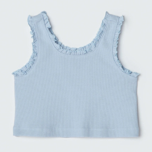 Regata Cropped com Babados Azul Hering - Feminino