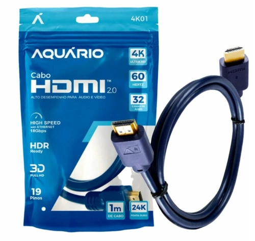 Cabo HDMI, Aquário, 4K01, 4K, Macho X Macho, 2.0 1M