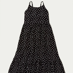 Vestido Midi Hering Com Alças Finas Poá Feminino - Preto/Branco