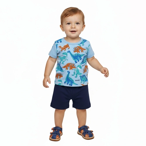 Conjunto Camiseta Manga Curta e Bermuda Moletinho Rei Rex Estampado Masculino