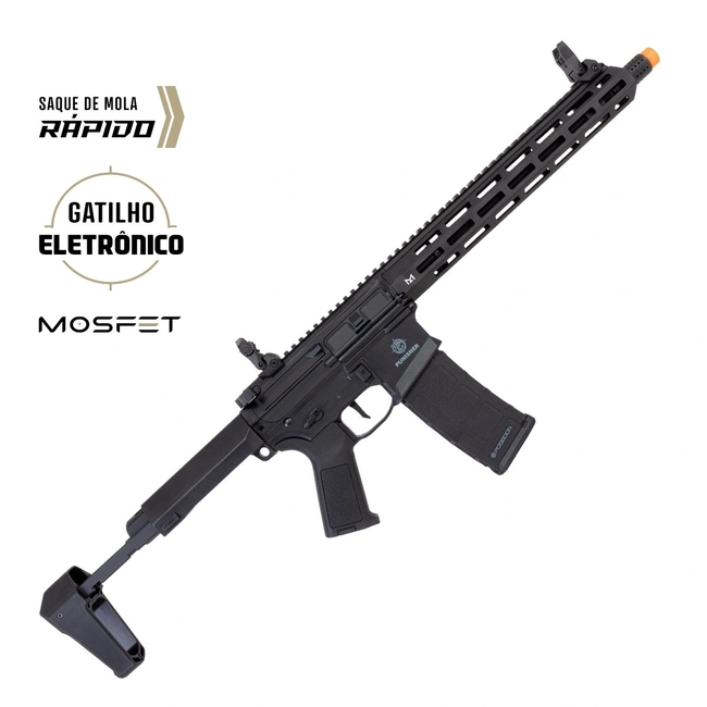 Rifle de Airsoft AEG M4 PDW Punisher 3 Silence - AEG Preta Gatinho Eletrônico (Poseidon)