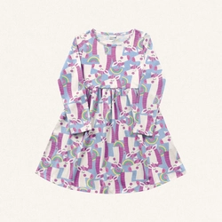 Vestido Manga Longa Malha Unicórnio Azul Estampado Fakini – Feminino