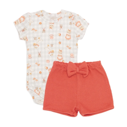 Conjunto Body Manga Curta Estampado e Shorts com Laço Tricot Menina – Hamster
