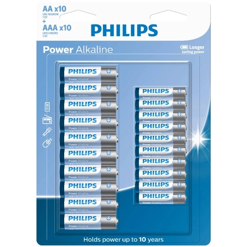Kit de Pilhas Philips Alcalina AAA + AA 10 Unidades de Cada Lr036p20bp/59
