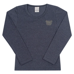 Blusinha Manga Longa com Strass Preta Randa Mundu - Feminina