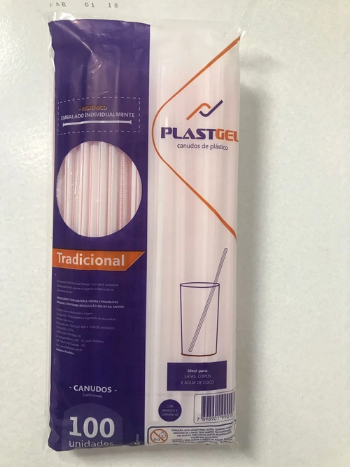 Canudo Tradicional 100x1 (Bc com listra vermelha)