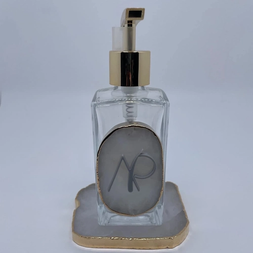 Vidro com quartzo e logo e  apoio retangular - Logo alto relevo inicial ou desenho