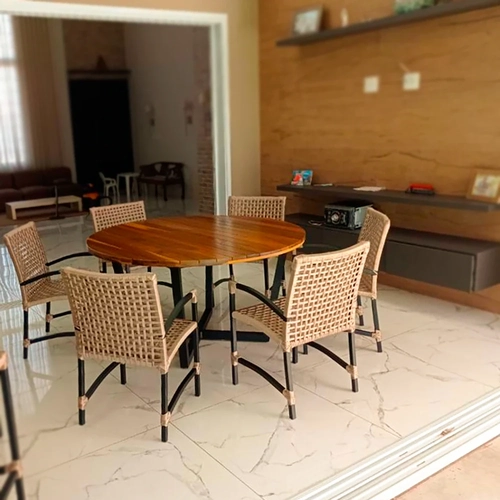 Jogo de Jantar Dourados 6 Lugares com Base de Mesa em X em Alumínio Epóxi