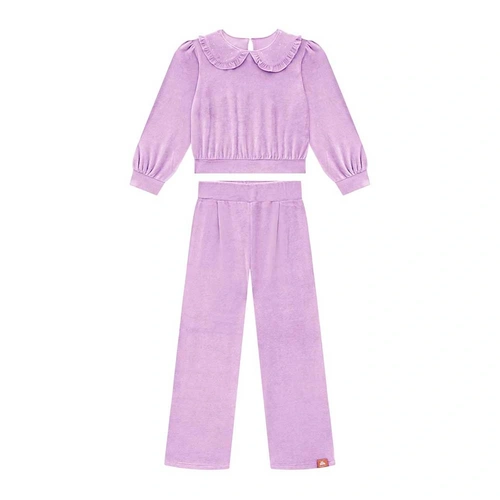 Conjunto Blusão e Calça Wide em Plush Gola Strass Somnii - Feminino
