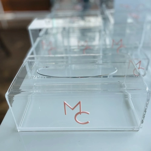 Caixa Luvas/Papel/máscara Cristal - Logo alto relevo inicial ou desenho