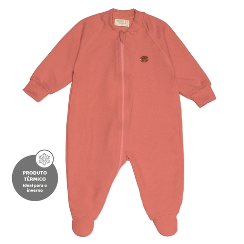 Macacão Manga Longa Zíper Canelado Termico - Rosa