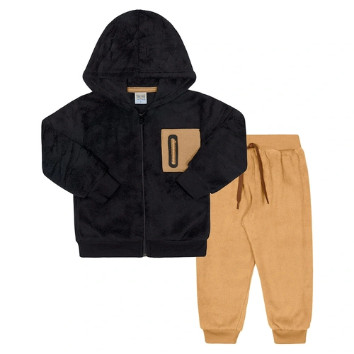 Conjunto Casaco em Pelo Moletom Piquet Felpado Preto Tileesul - Masculino