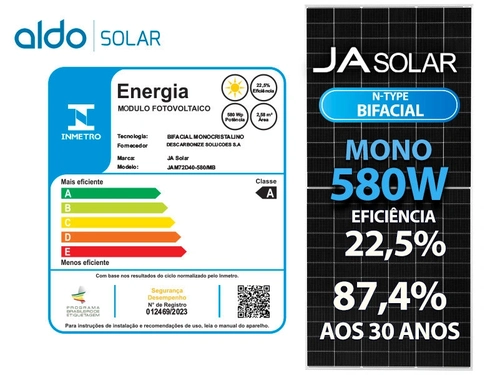 Painel Solar Fotovoltaico Painel Jam72d40-580/mb 580w Deep Blue 144 Bifacial 22,5% Eficiencia
