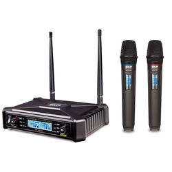 Microfone Uhf-600 Duplo de Mão Multifrequência Sem Fio Sauhf600pro