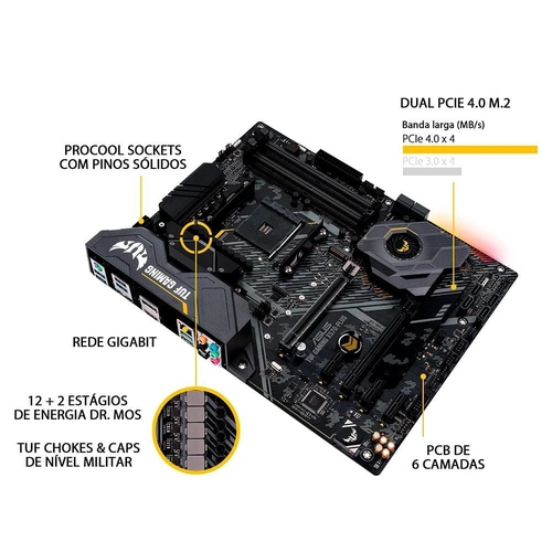 Placa Mãe AM4 Asus TUF Gaming X570-PLUS DDR4