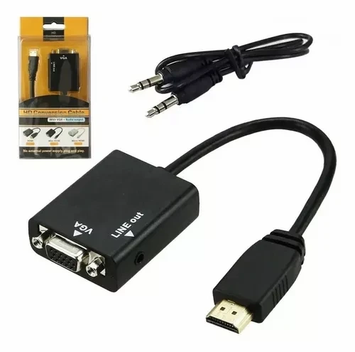 Hdmi Para Vga Com Áudio P2 Conversor Adaptador De Vídeo