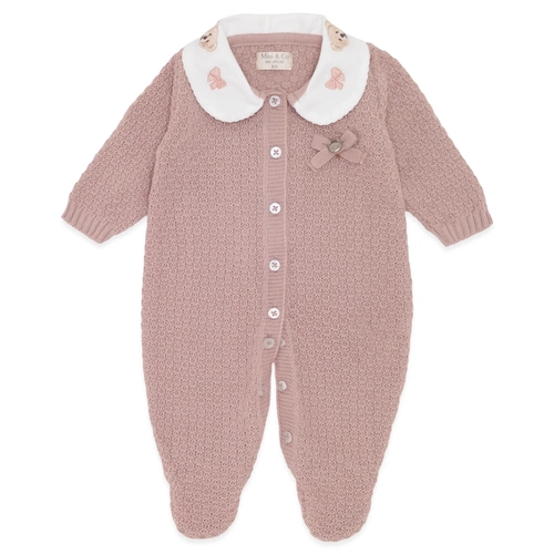 Macacão Manga Longa Rosa Gola Bordada - Feminino