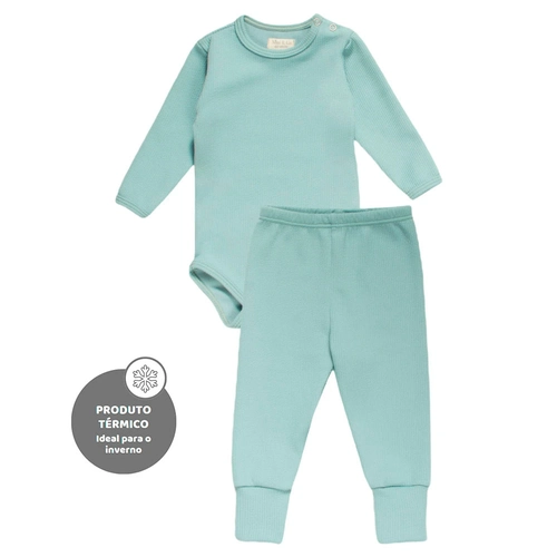 Conjunto Body Manga Longa e Mijão Canelado Térmico - Verde
