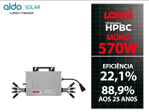 Kit Energia Solar OnGrid 200kWh, 2,28kWp com 4 Painéis LONGI 570W e Microinversor NEP, Estrutura Colonial