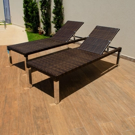 Conjunto 2 Espreguiçadeiras Piscina Em Fibra Sintética e Alumínio Dourados