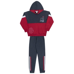 Conjunto Moletom Peluciado Manga Longa com Capuz Vermelho Randa Mundu - Masculino