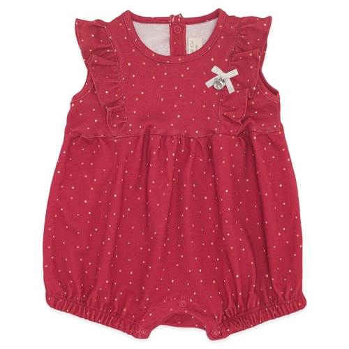 Macacão Manga Curta Recorte e Babado Suedine Feminino - Cogumelos