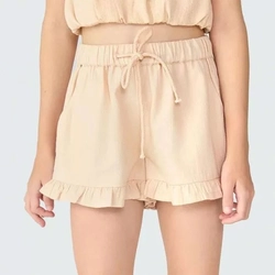 Shorts Babadinho Cós Elástico Bege Hering - Feminino