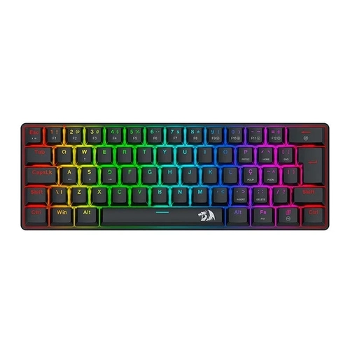 Teclado Mecânico Gamer Redragon Jax Iluminação Rainbow Preto 60% Switch Marrom K613-kb Pt-brown