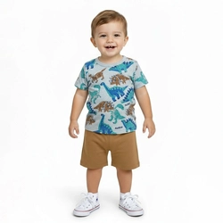 Conjunto Camiseta Manga Curta e Bermuda Moletinho Rei Rex Estampado Masculino