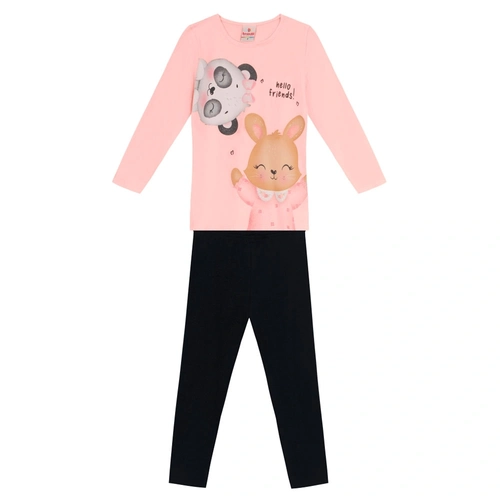 Conjunto Camiseta Manga Longa e Legging Panda Salmão Brandili - Feminina