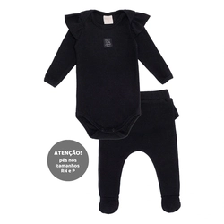 Conjunto Body Manga Longa Transpaassado e Mijão Preto Feminino - Fazendinha