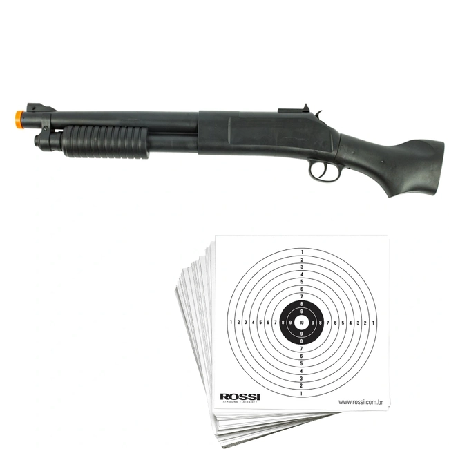 Kit Airsoft Shotgun Pump Short 6mm + 5un de Alvos 14cmcX14cm - (Rossi)